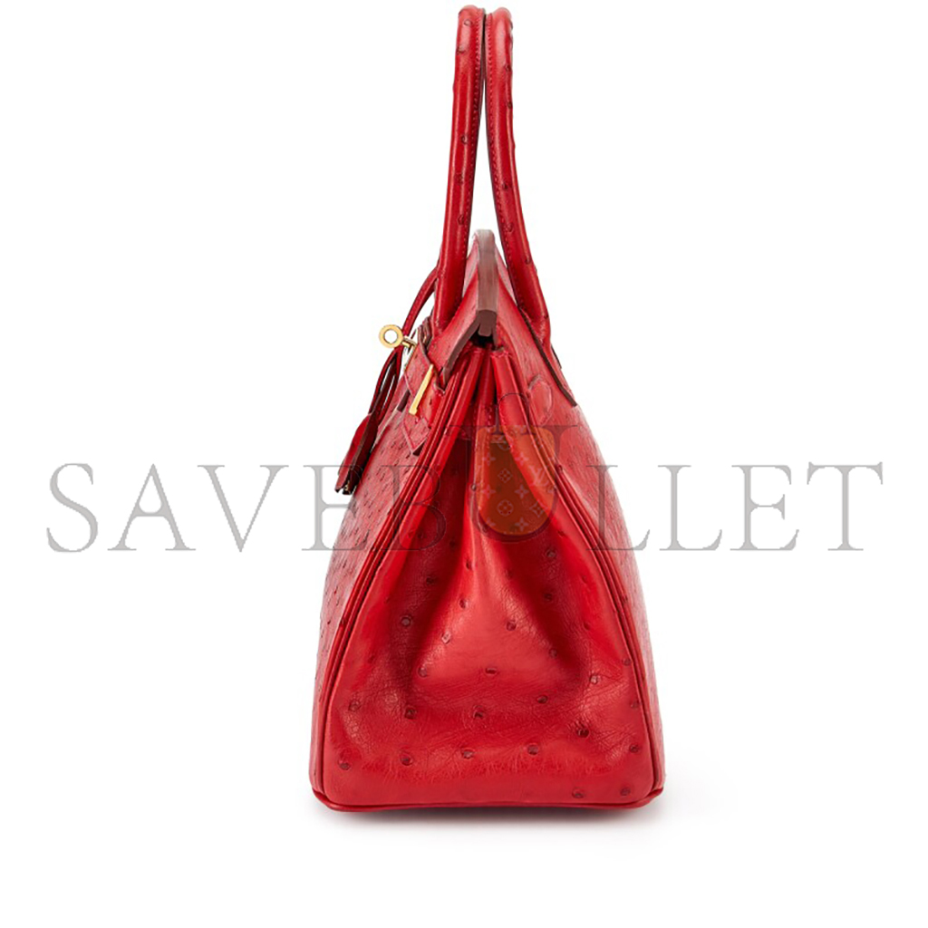 H**mes master birkin 30 ostrich leather red bag gold buckle h041933ck92 (30*22*16cm)